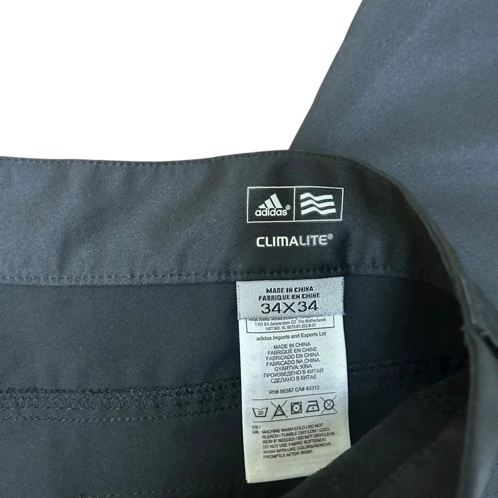 Adidas ClimaLite Golf Pants Mens 34x34 Black Athletic‎ 3 Stripe Back Lightweight